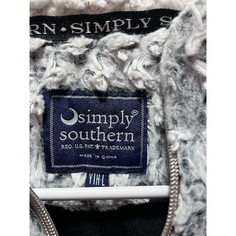 Simply Southern Sz Youth Lg YL Gray Textured 1/4 Zip Cozy Jacket Faux Sherpa‎